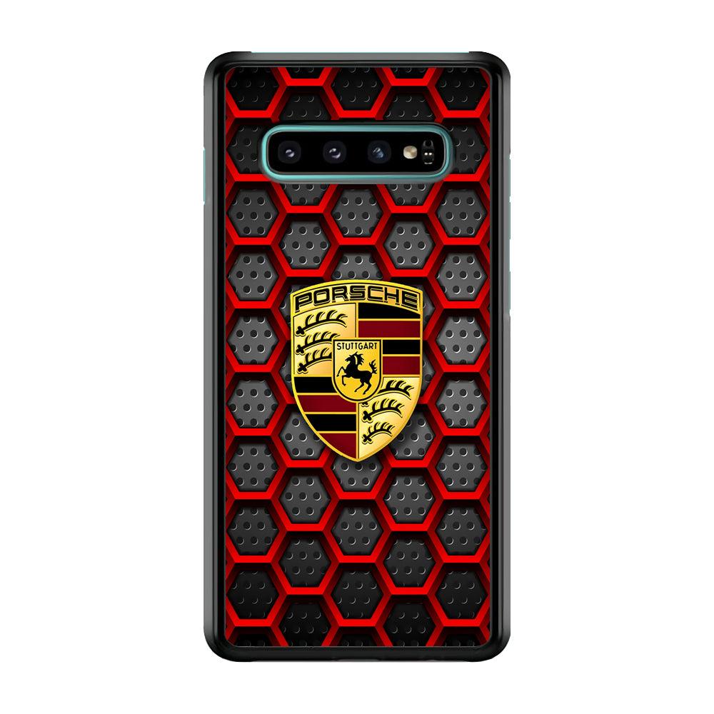 Porsche Red Hexagon Samsung Galaxy S10 Plus Case-Rubber Black (2D Case)-Oxvistore