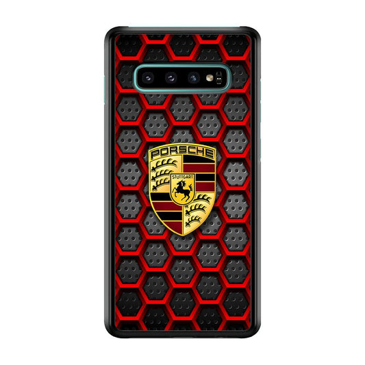 Porsche Red Hexagon Samsung Galaxy S10 Plus Case-Rubber Black (2D Case)-Oxvistore