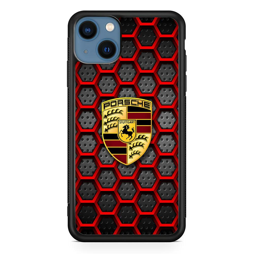 Porsche Red Hexagon iPhone 15 Case-Rubber Black (2D Case)-Oxvistore