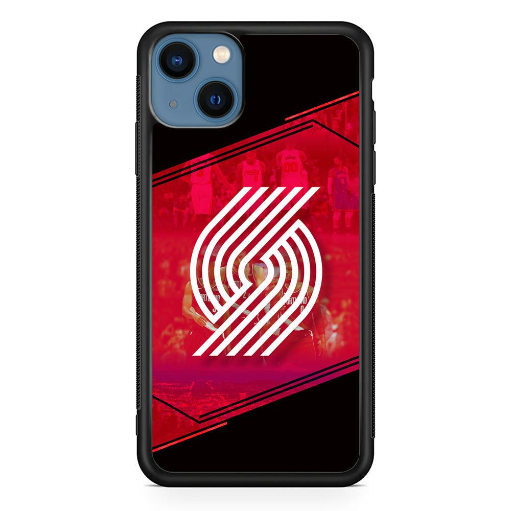 Portland Trail Blazers Silhouette on Red iPhone 15 Case-Rubber Black (2D Case)-Oxvistore