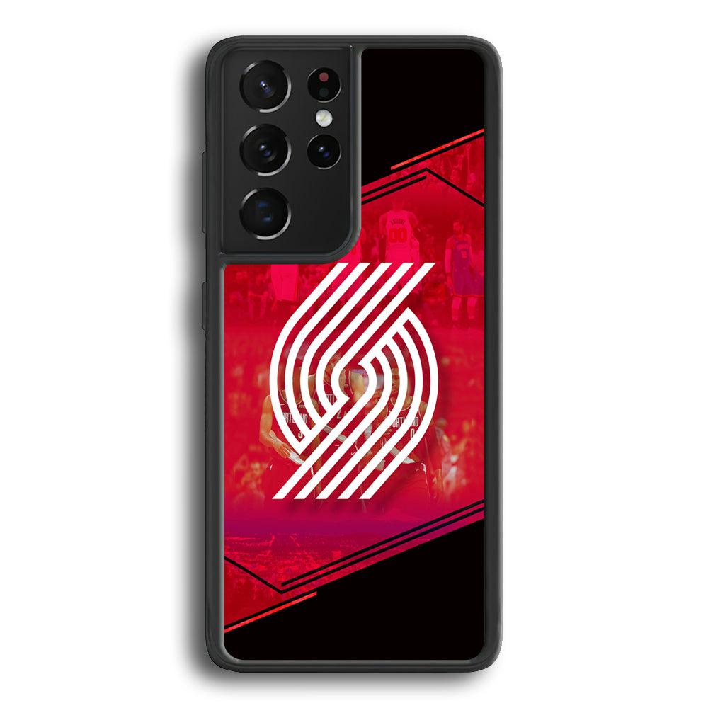 Portland Trail Blazers Silhouette on Red Samsung Galaxy S24 Ultra Case-Rubber Black (2D Case)-Oxvistore