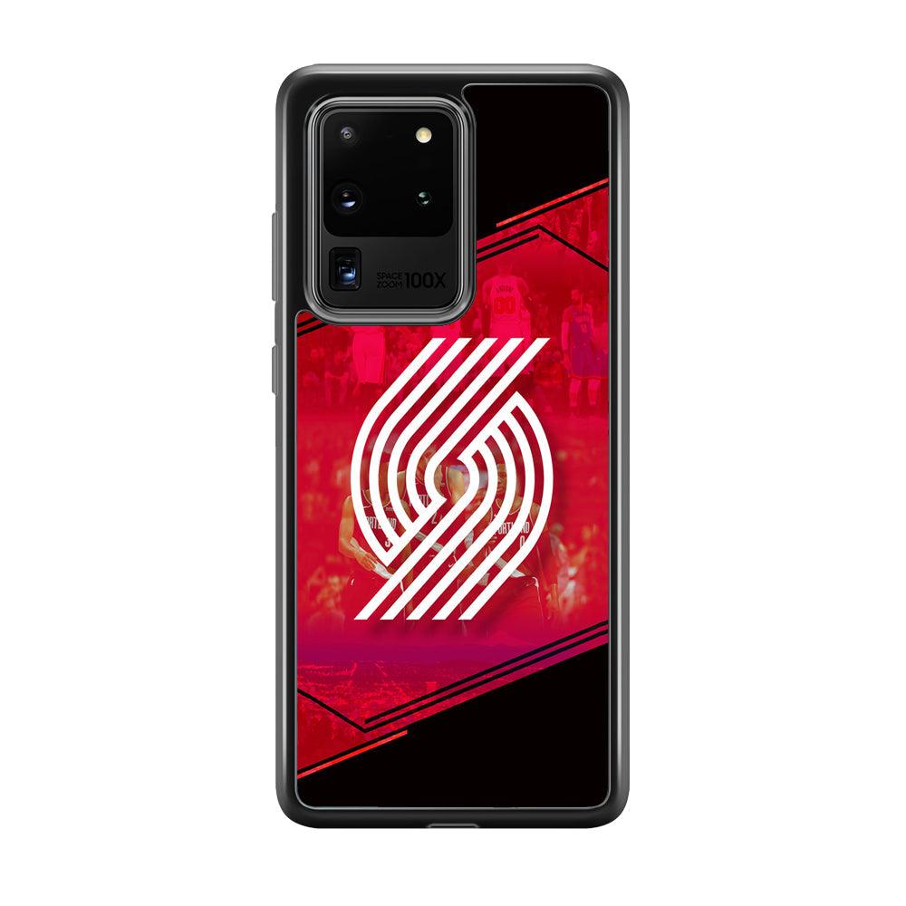 Portland Trail Blazers Silhouette on Red Samsung Galaxy S20 Ultra Case-Rubber Black (2D Case)-Oxvistore
