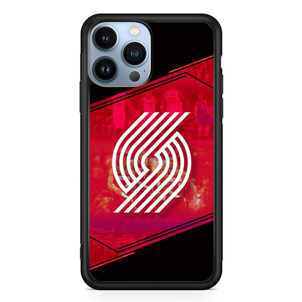 Portland Trail Blazers Silhouette on Red iPhone 13 Pro Max Case-Rubber Black (2D Case)-Oxvistore