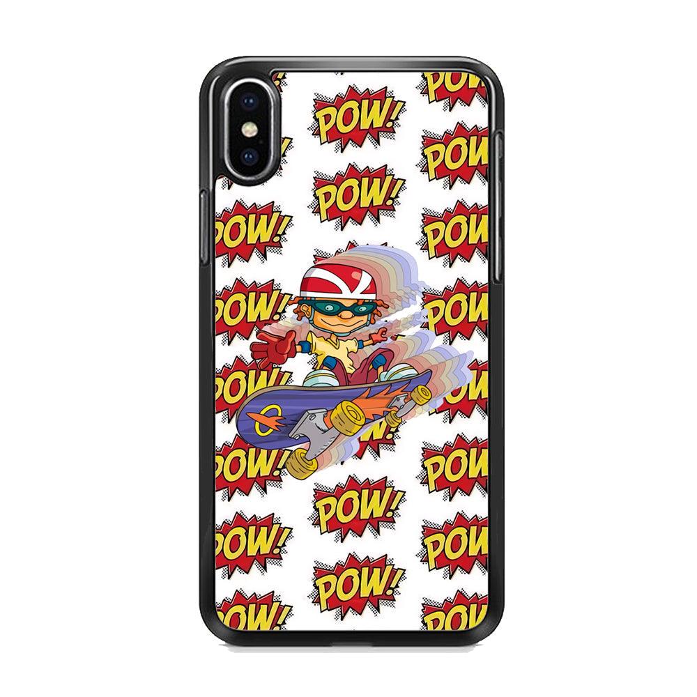 Pow Pow Skate Shadow iPhone XS Case-Rubber White (2D Case)-Oxvistore