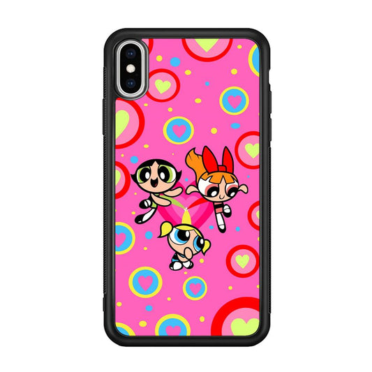 Powerpuff Girls Love Strength iPhone XS Case-Rubber Black (2D Case)-Oxvistore