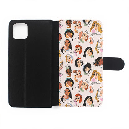 Princess Face Sketch Collection Flip Wallet Phone Case