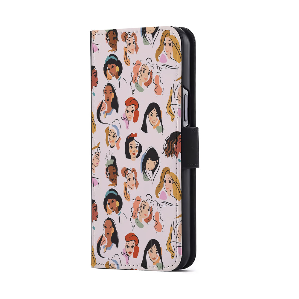 Princess Face Sketch Collection Flip Wallet Phone Case