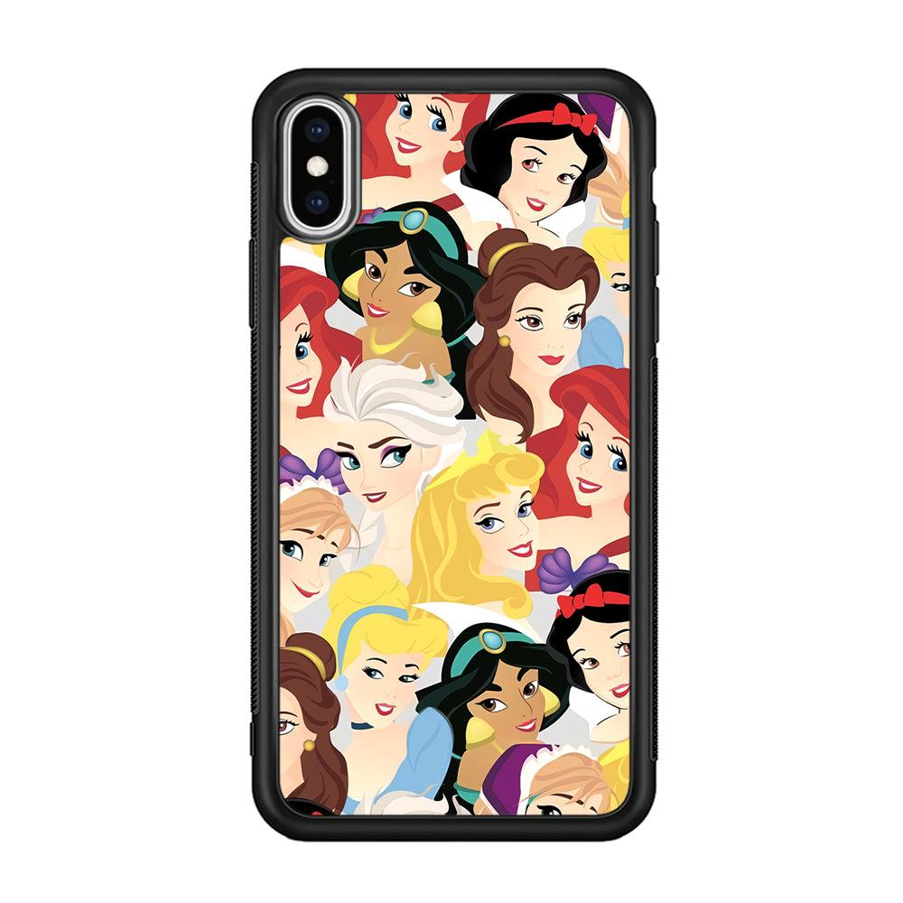 Princess of Disney Collage Beauty Face iPhone X Case-Rubber Black (2D Case)-Oxvistore