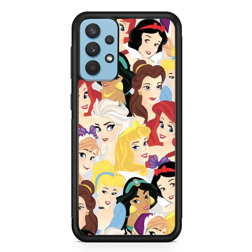 Princess of Disney Collage Beauty Face Samsung Galaxy A32 Case-Rubber Black (2D Case)-Oxvistore
