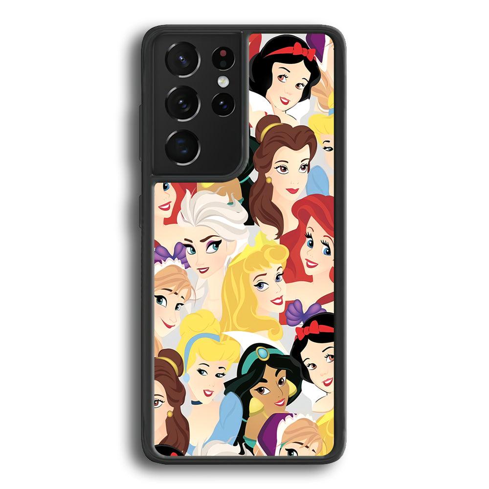 Princess of Disney Collage Beauty Face Samsung Galaxy S21 Ultra Case-Rubber Black (2D Case)-Oxvistore