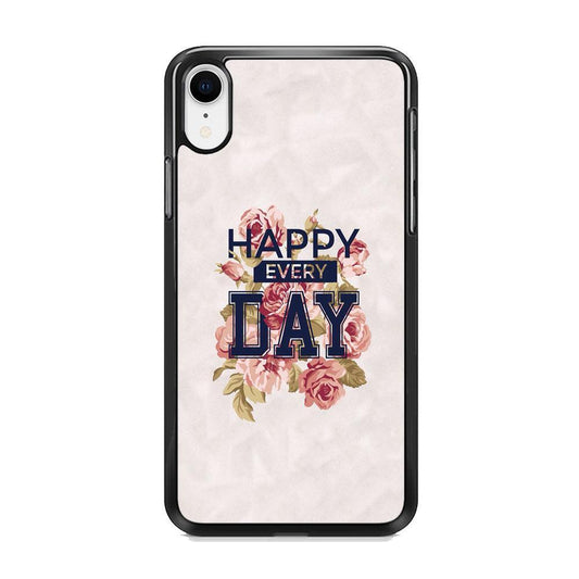 Quote Simple Happiness iPhone XR Case-Rubber Black (2D Case)-Oxvistore