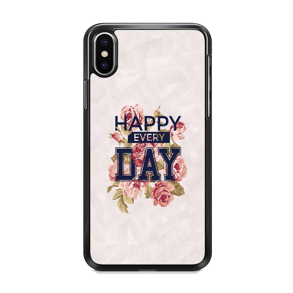 Quote Simple Happiness iPhone XS MAX Case-Rubber Black (2D Case)-Oxvistore