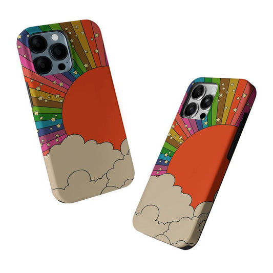 Rainbow 70s Sunset 2 in 1 Tough Phone Case-Oxvistore