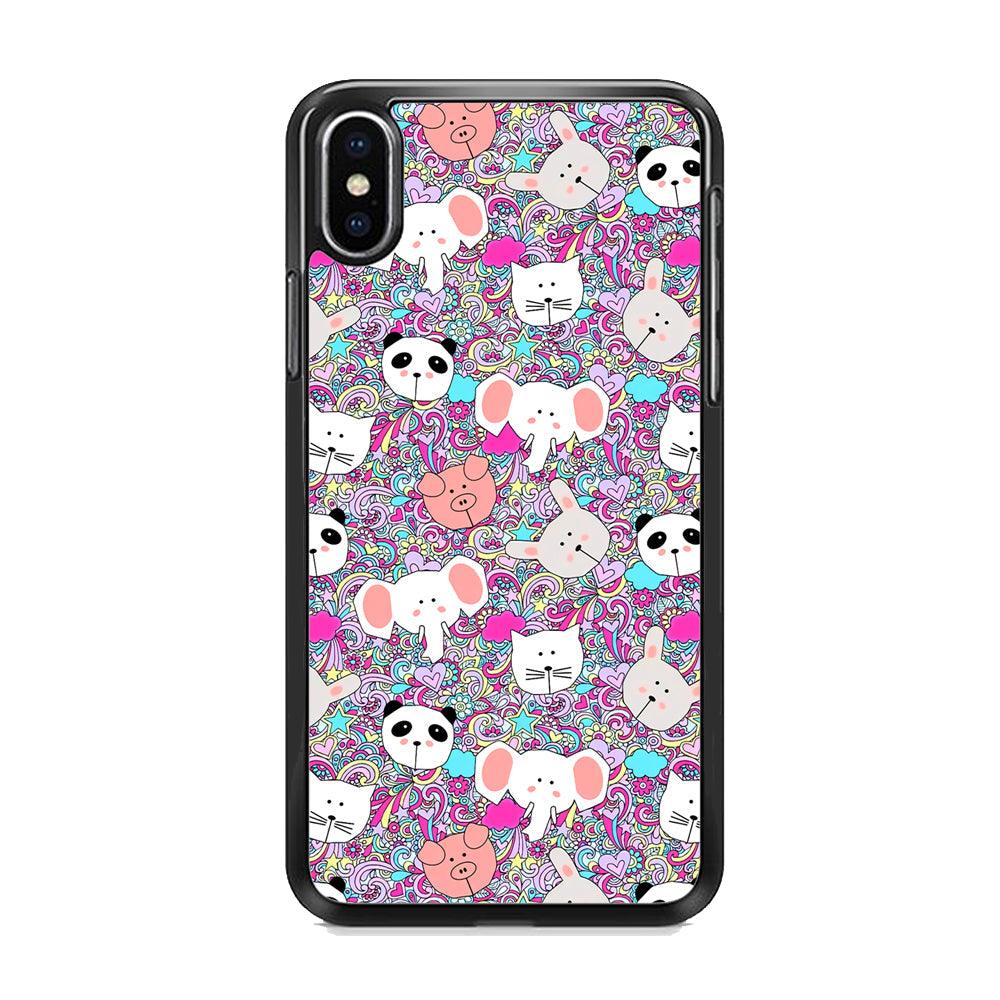 Rainbow Life of Animal iPhone X Case-Rubber White (2D Case)-Oxvistore