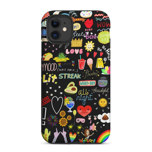 Random Cute Sticker Doodle Dark 2 in 1 Tough Phone Case-Oxvistore
