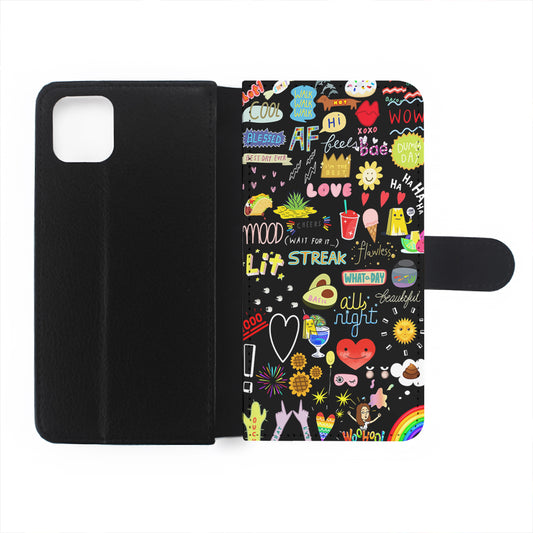 Random Cute Sticker Doodle Dark Flip Wallet Phone Case