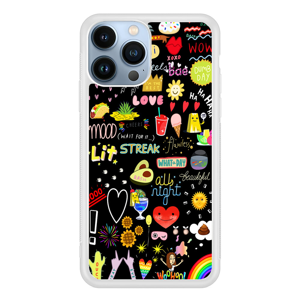 Random Cute Sticker Doodle Dark 2D Rubber Phone Case