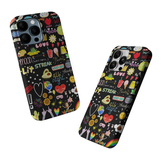 Random Cute Sticker Doodle Dark 2 in 1 Tough Phone Case-Oxvistore
