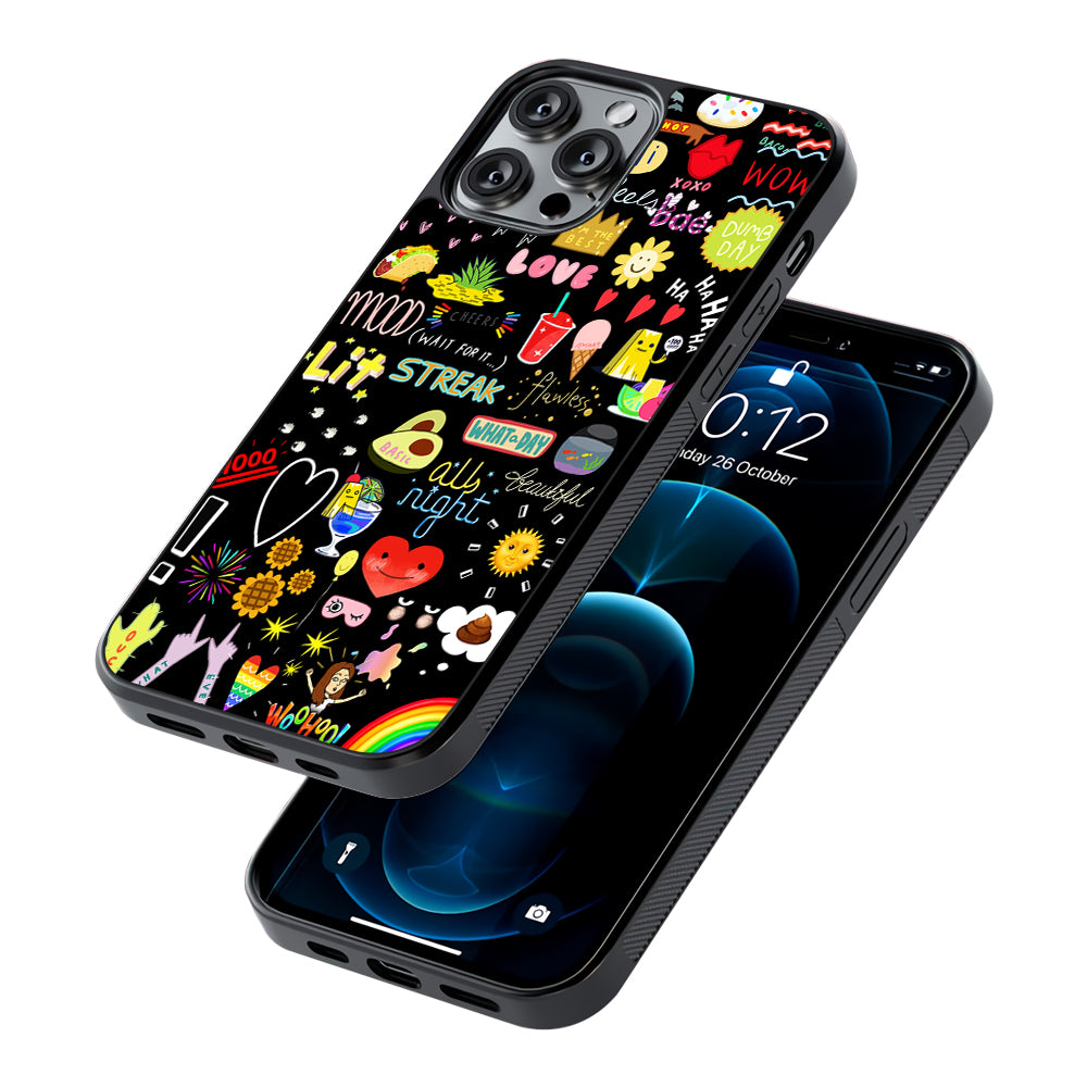 Random Cute Sticker Doodle Dark 2D Rubber Phone Case