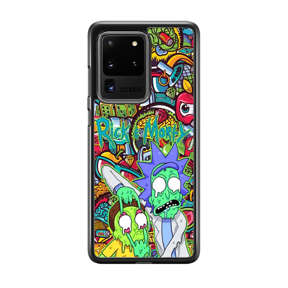Rick and Morty Melt in Doodle Samsung Galaxy S20 Ultra Case-Rubber Black (2D Case)-Oxvistore