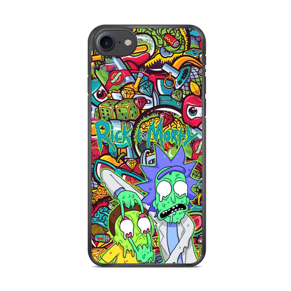 Rick and Morty Melt in Doodle iPhone 8 Case-Rubber White (2D Case)-Oxvistore