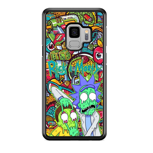 Rick and Morty Melt in Doodle Samsung Galaxy S9 Case-Rubber Black (2D Case)-Oxvistore