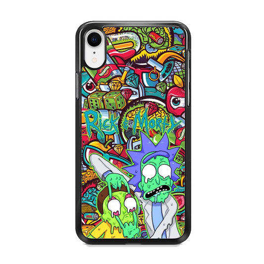 Rick and Morty Melt in Doodle iPhone XR Case-Rubber White (2D Case)-Oxvistore