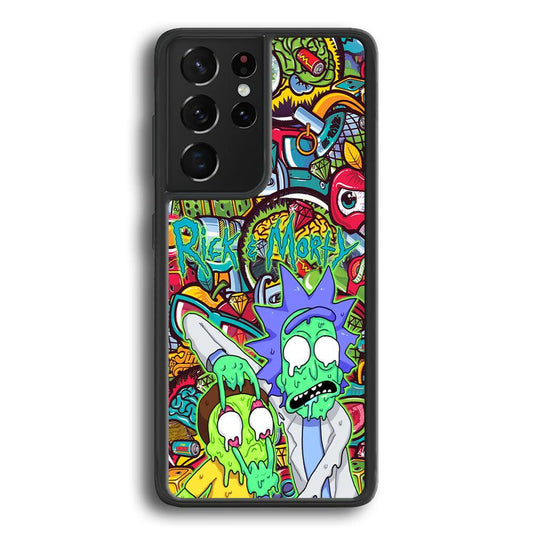 Rick and Morty Melt in Doodle Samsung Galaxy S22 Ultra Case-Rubber Black (2D Case)-Oxvistore
