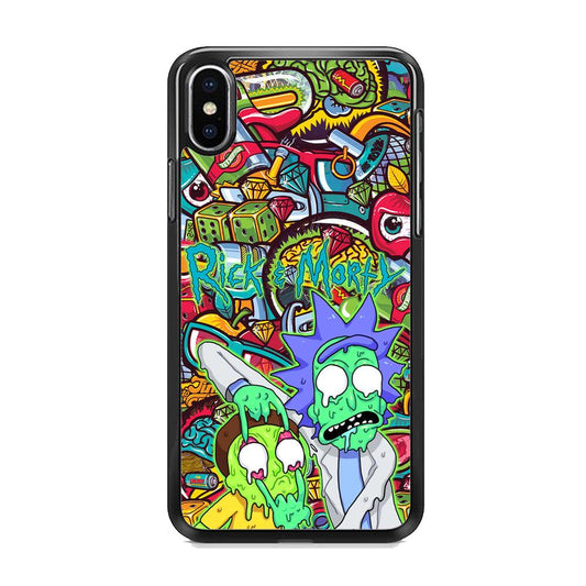 Rick and Morty Melt in Doodle iPhone X Case-Rubber White (2D Case)-Oxvistore