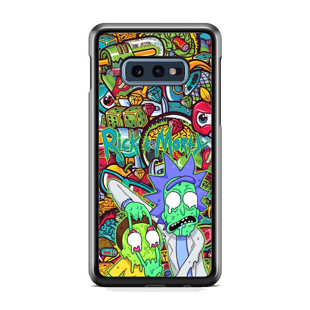 Rick and Morty Melt in Doodle Samsung Galaxy S10E Case-Rubber Black (2D Case)-Oxvistore