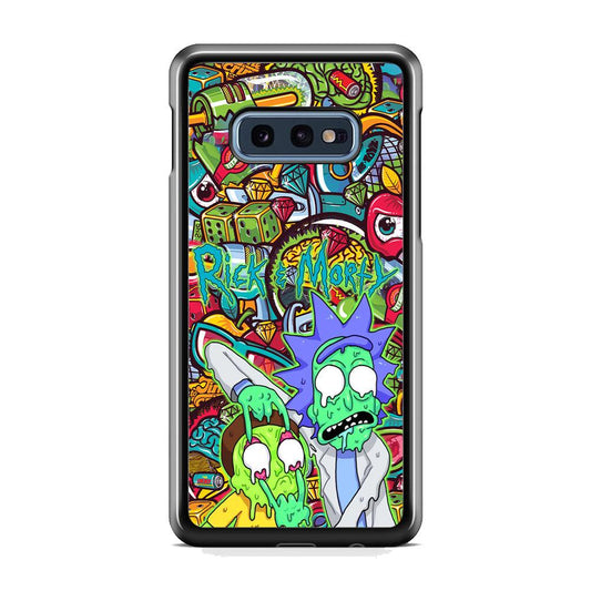 Rick and Morty Melt in Doodle Samsung Galaxy S10E Case-Rubber Black (2D Case)-Oxvistore