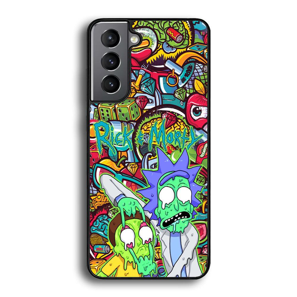 Rick and Morty Melt in Doodle Samsung Galaxy S21 Plus Case-Rubber White (2D Case)-Oxvistore