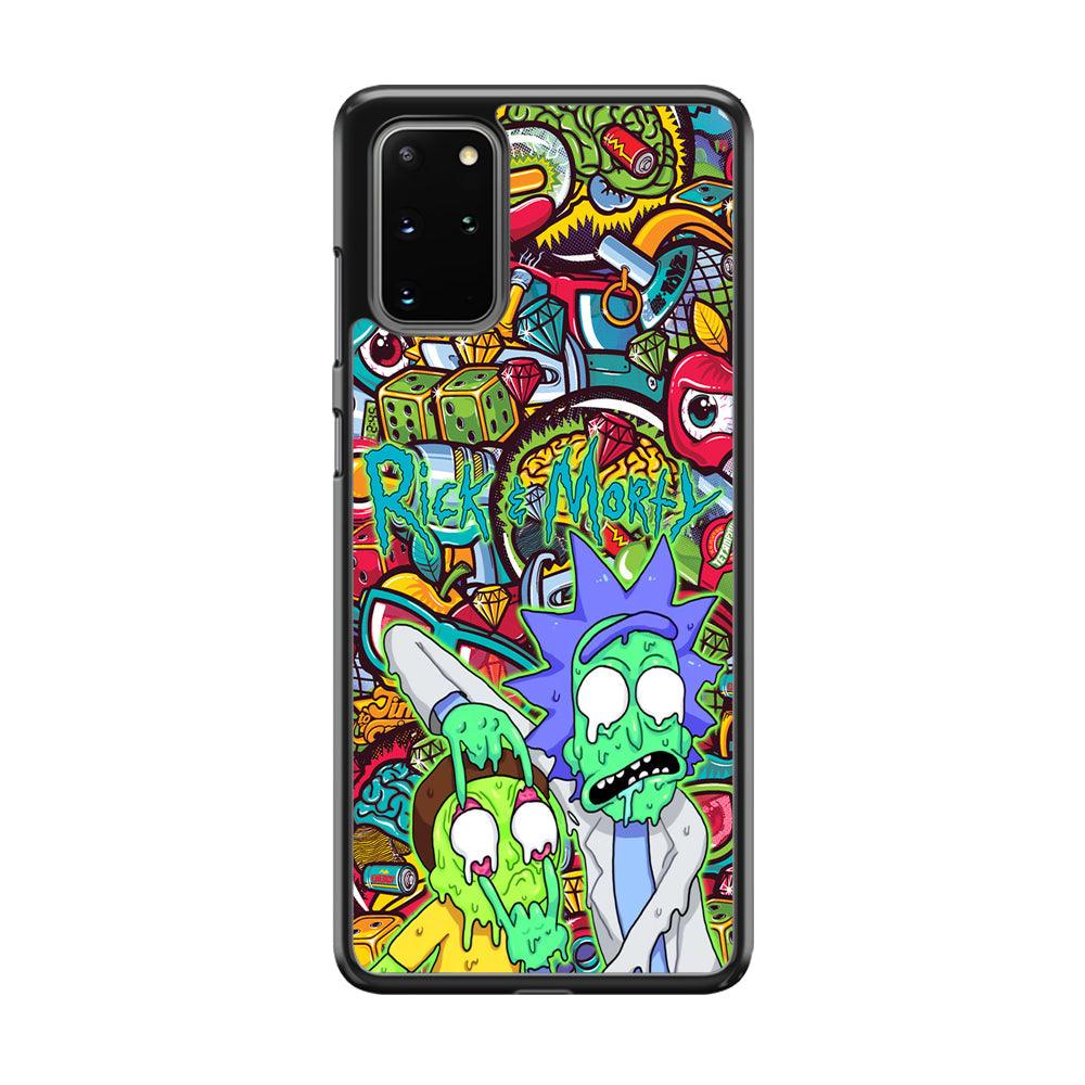 Rick and Morty Melt in Doodle Samsung Galaxy S20 Plus Case-Rubber Black (2D Case)-Oxvistore