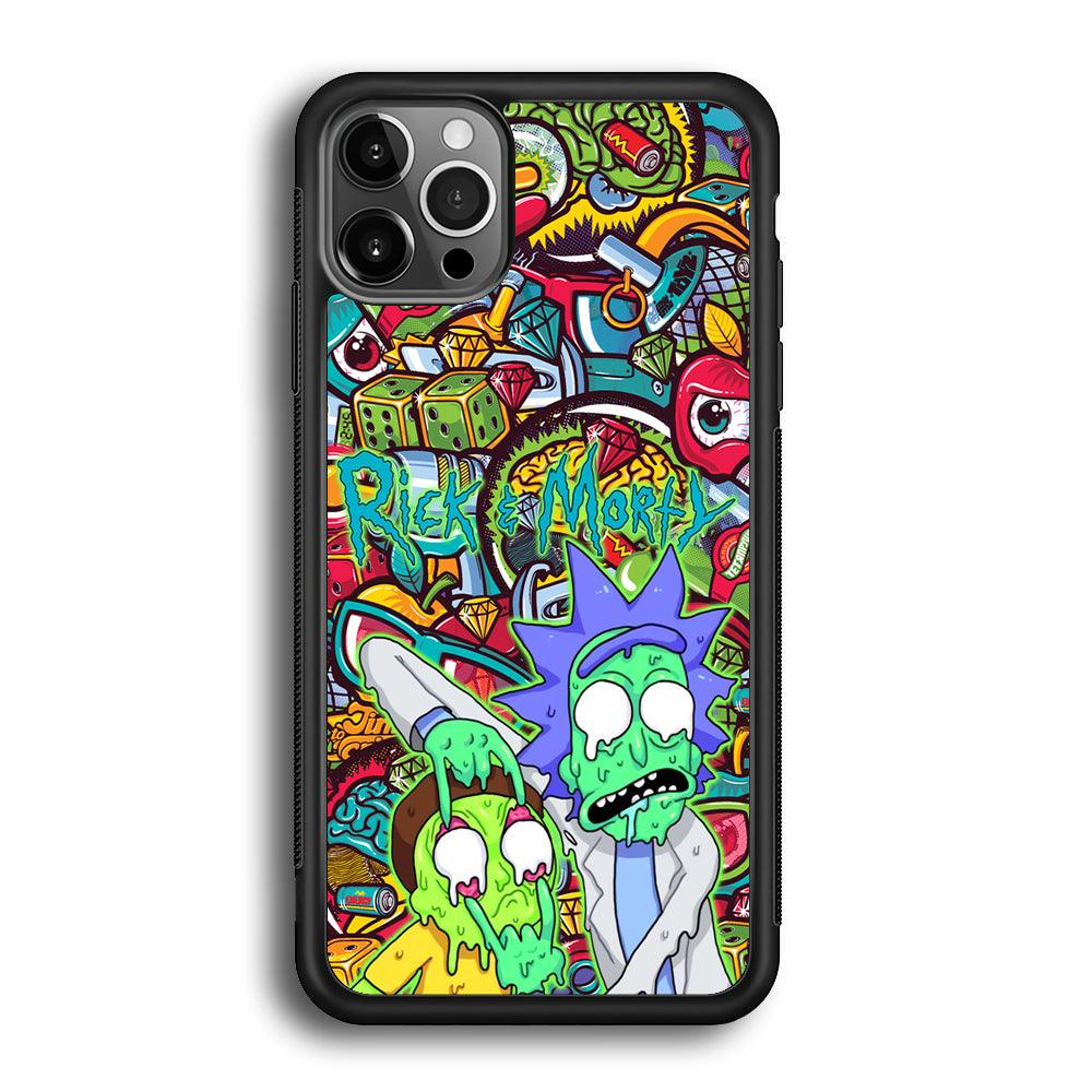 Rick and Morty Melt in Doodle iPhone 12 Pro Case-Rubber White (2D Case)-Oxvistore