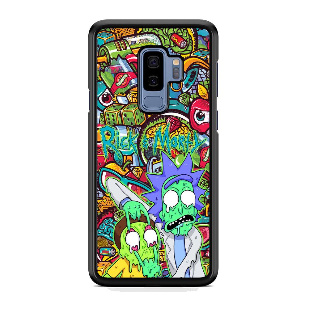 Rick and Morty Melt in Doodle Samsung Galaxy S9 Plus Case-Rubber Black (2D Case)-Oxvistore