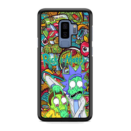 Rick and Morty Melt in Doodle Samsung Galaxy S9 Plus Case-Rubber Black (2D Case)-Oxvistore