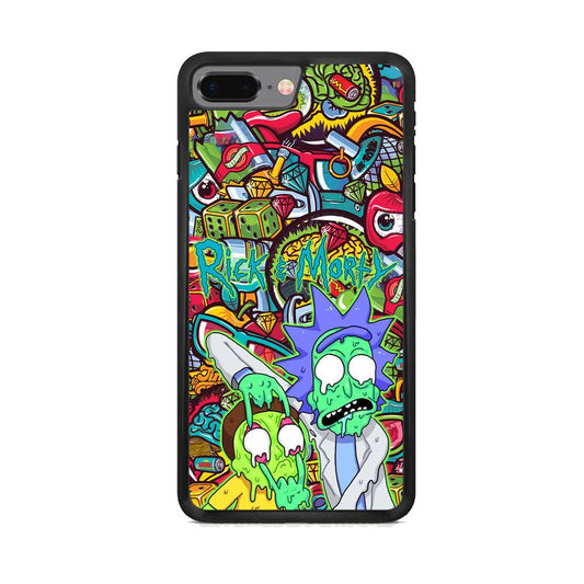 Rick and Morty Melt in Doodle iPhone 8 Plus Case-Rubber Black (2D Case)-Oxvistore