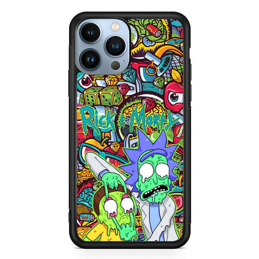 Rick and Morty Melt in Doodle iPhone 13 Pro Max Case-Rubber White (2D Case)-Oxvistore
