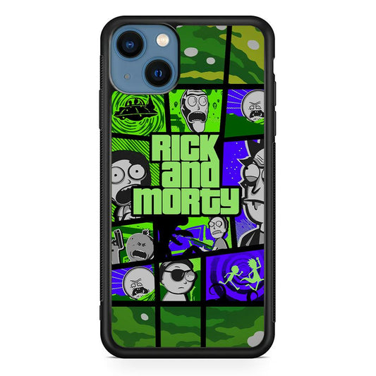 Rick and Morty Shapes of Gaming iPhone 14 Case-Rubber Black (2D Case)-Oxvistore