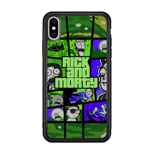 Rick and Morty Shapes of Gaming iPhone Xs Max Case-Rubber Black (2D Case)-Oxvistore