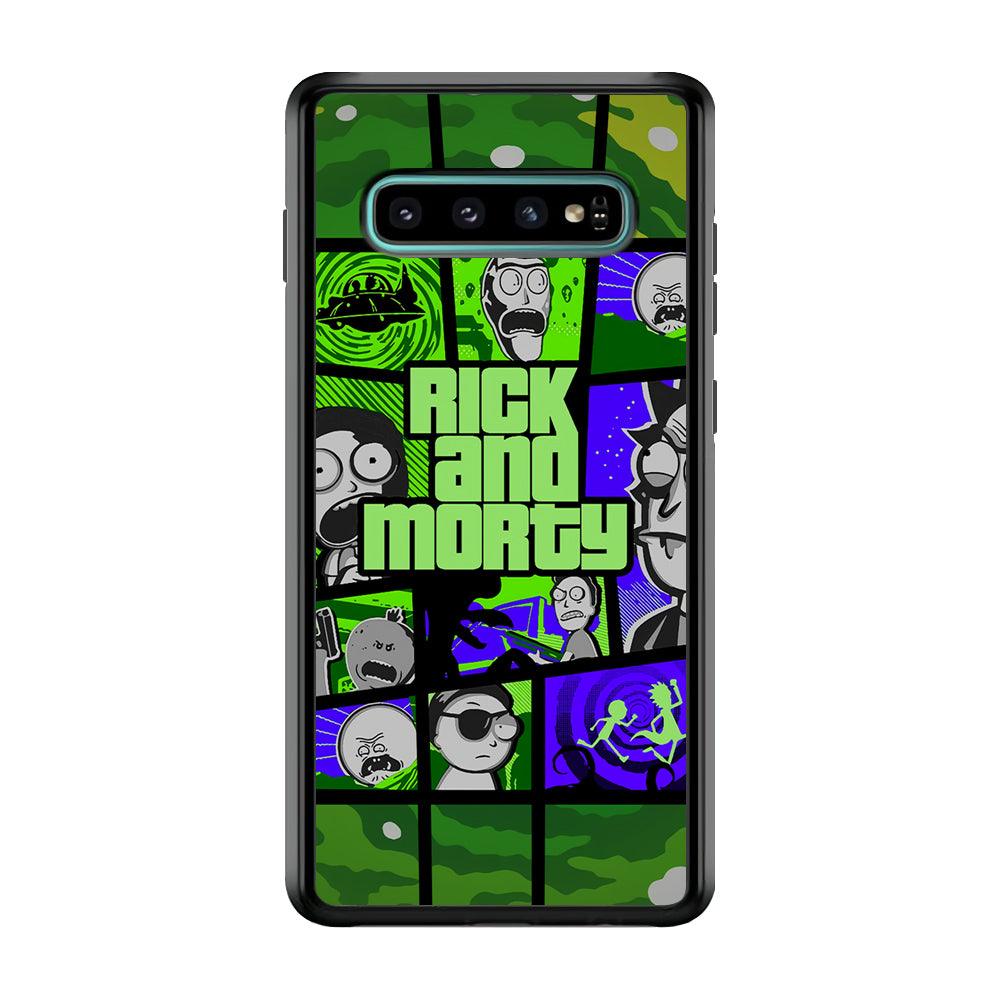 Rick and Morty Shapes of Gaming Samsung Galaxy S10 Case-Rubber Black (2D Case)-Oxvistore