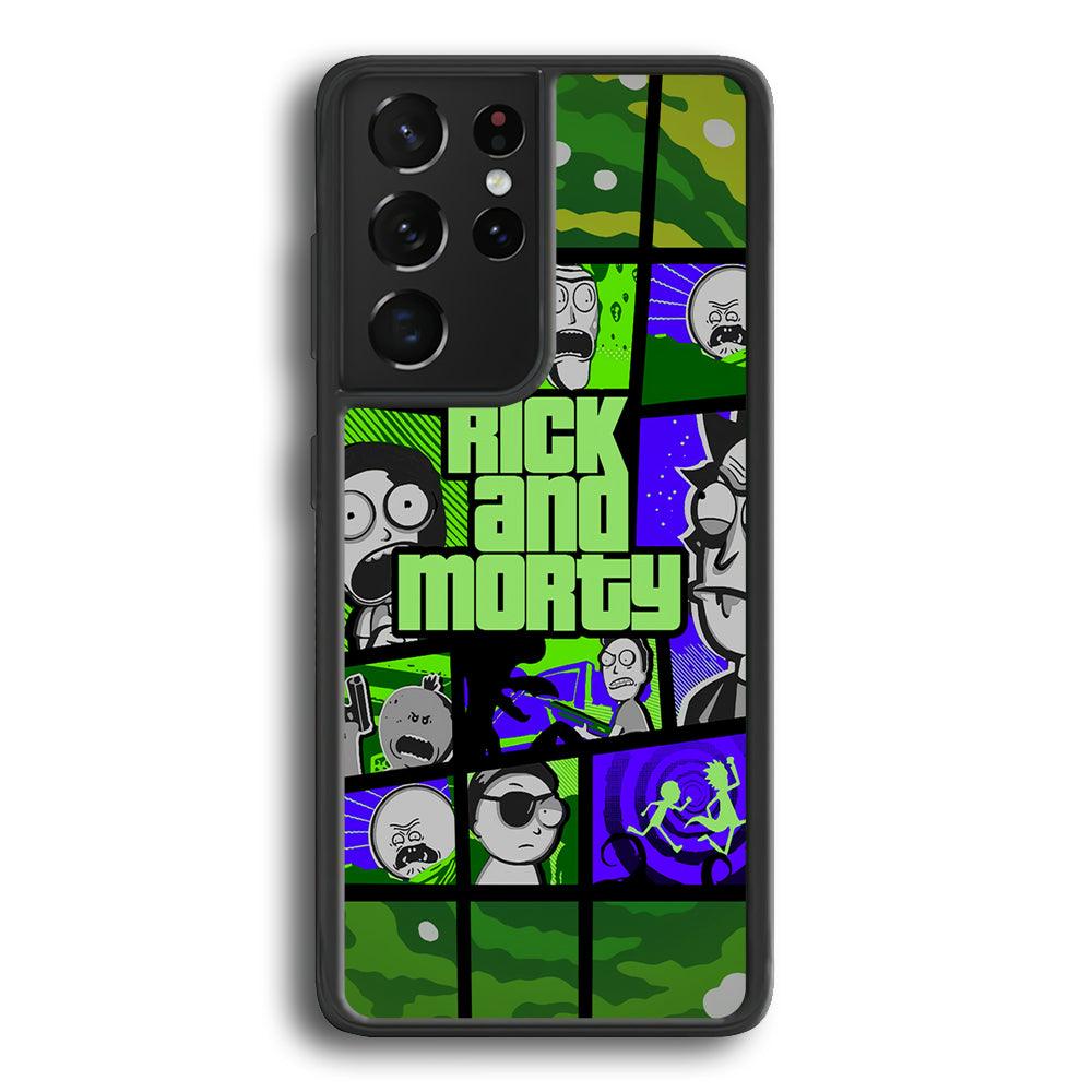 Rick and Morty Shapes of Gaming Samsung Galaxy S22 Ultra Case-Rubber Black (2D Case)-Oxvistore