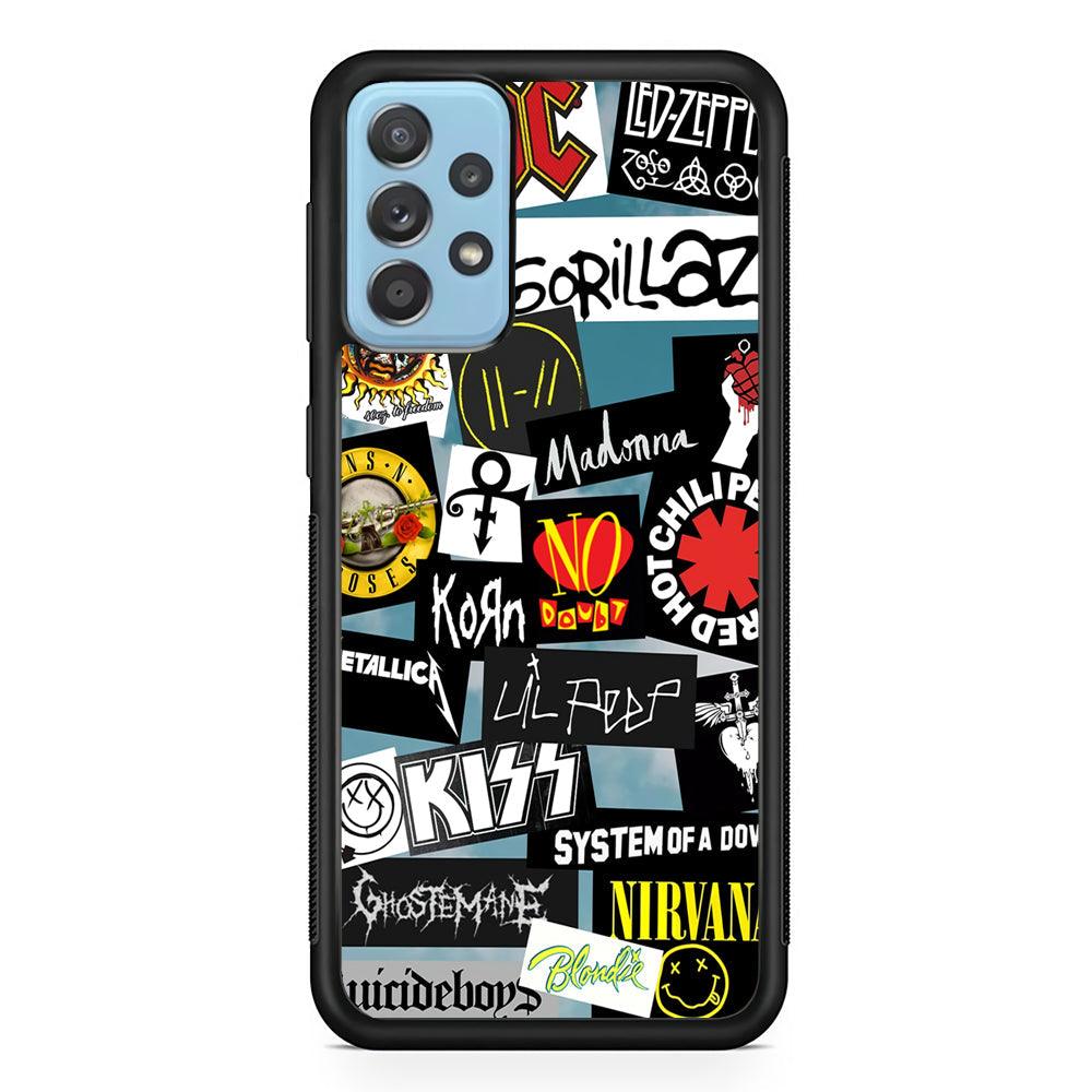 Rock's Band Famous Label Samsung Galaxy A72 Case-Rubber Black (2D Case)-Oxvistore
