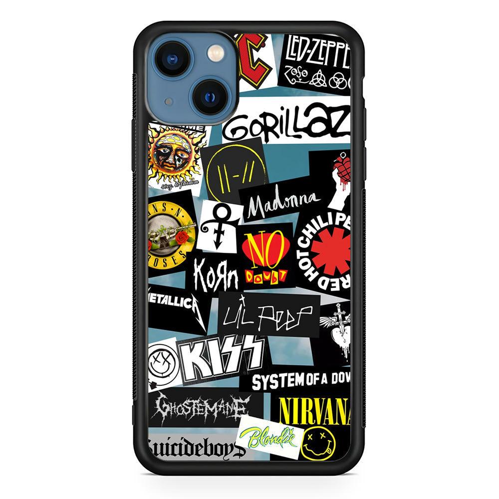 Rock's Band Famous Label iPhone 14 Case-Rubber Black (2D Case)-Oxvistore
