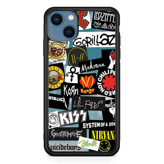 Rock's Band Famous Label iPhone 14 Case-Rubber Black (2D Case)-Oxvistore