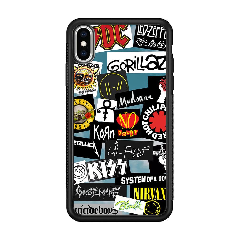 Rock's Band Famous Label iPhone X Case-Rubber Black (2D Case)-Oxvistore