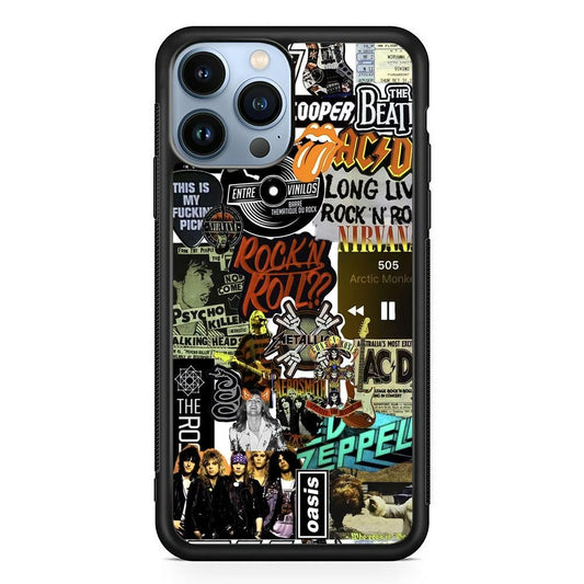 Rock's Band Historical Touch Collage iPhone 13 Pro Max Case-Rubber Black (2D Case)-Oxvistore