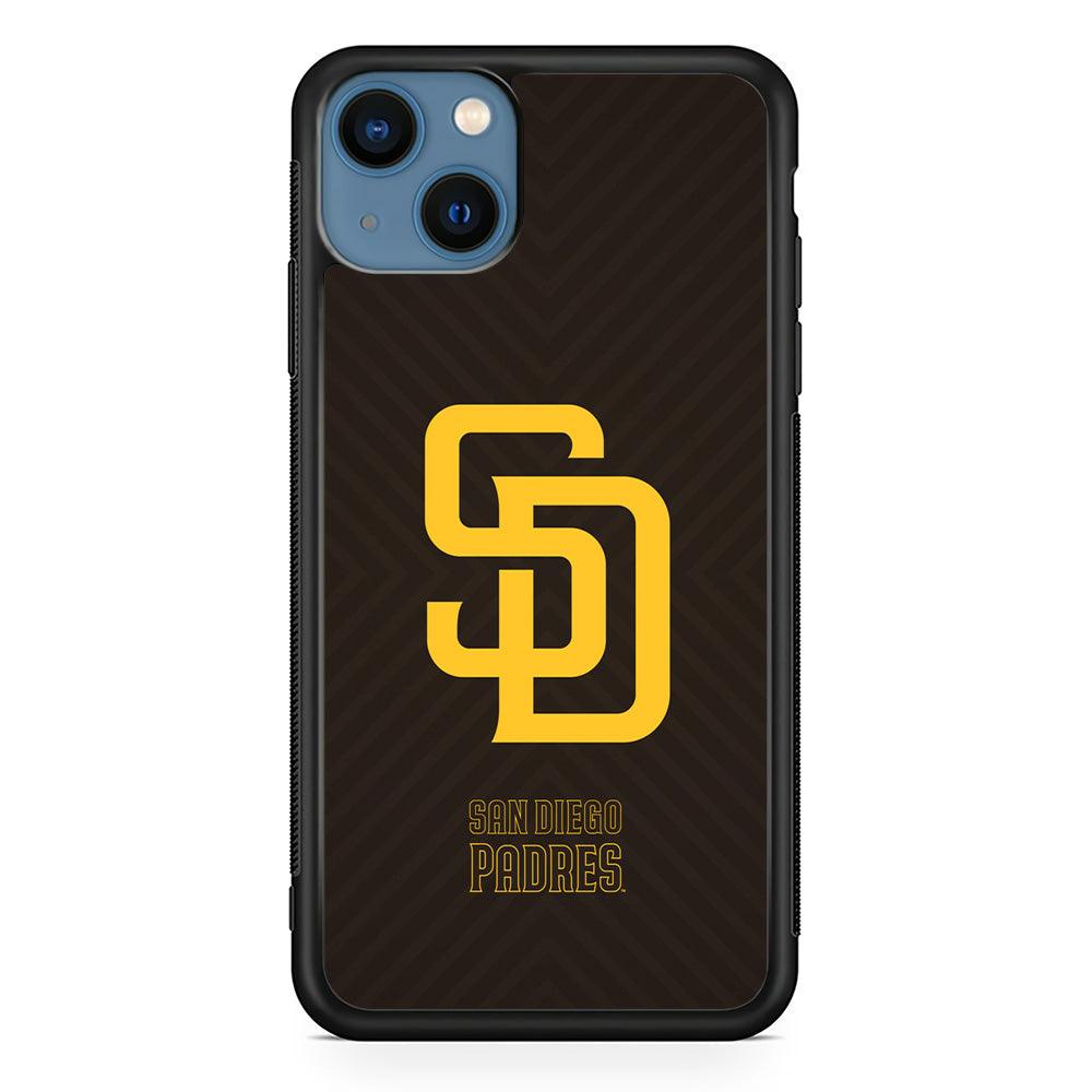 San Diego Padres Shape and Emblem iPhone 14 Case-Rubber Black (2D Case)-Oxvistore