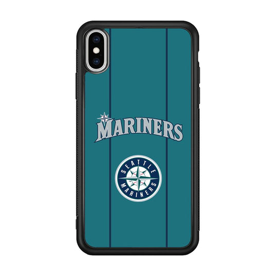 Seattle Mariners Green Blue Jersey iPhone XS Case-Rubber Black (2D Case)-Oxvistore