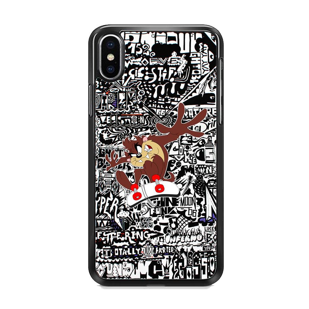 Skate with Taz iPhone XS Case-Rubber White (2D Case)-Oxvistore